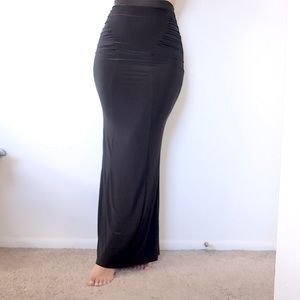 Black ruched maxi skirt